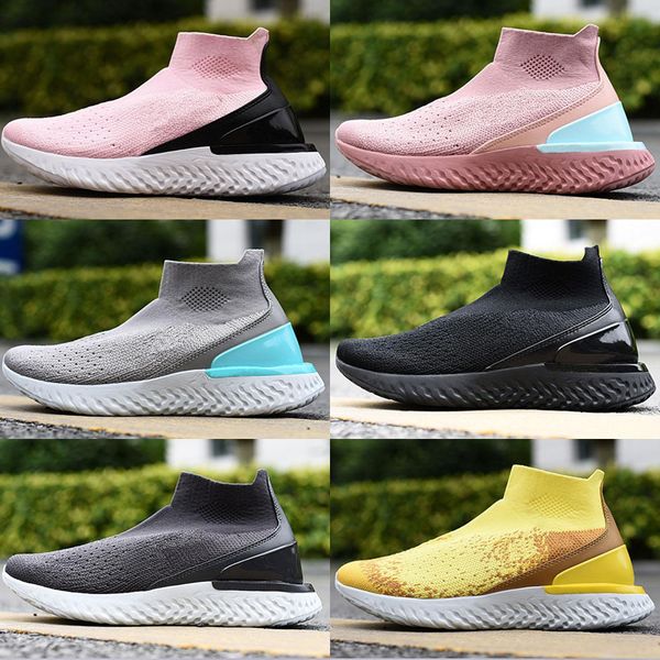 

2019 rise react knit breathable mid sock rise react knit high elastic tech bubble cushioning casual shoes 36-45