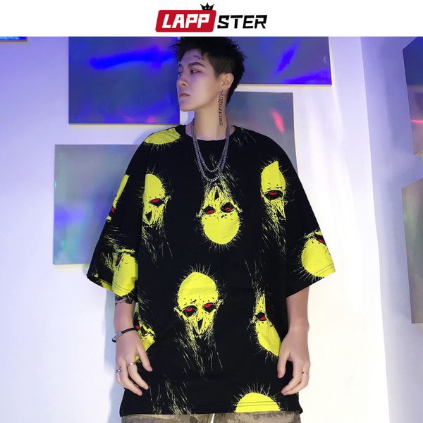 

lappster alien funny t shirt harajuku 2019 summer men streetwear hip hop oversized t-shirt designer o-neck red tees fashions, White;black