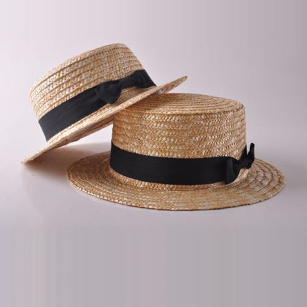

fashion women daughter summer bohemian straw sun hat bow flat wide brim beach caps kids 2t to 8t adults, Yellow