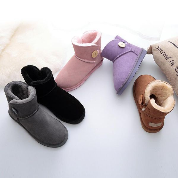 

winter women snow boots genuine leather shoes with fur female warm footwear lady ski shoes with button, Black