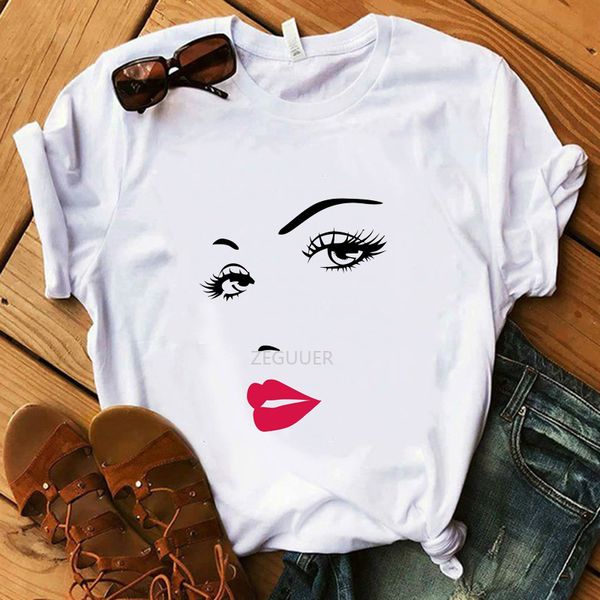 

woman's face funny t-shirt cotton girl white t-shirt lady summer super soft casual lady hipster design harajuku tees