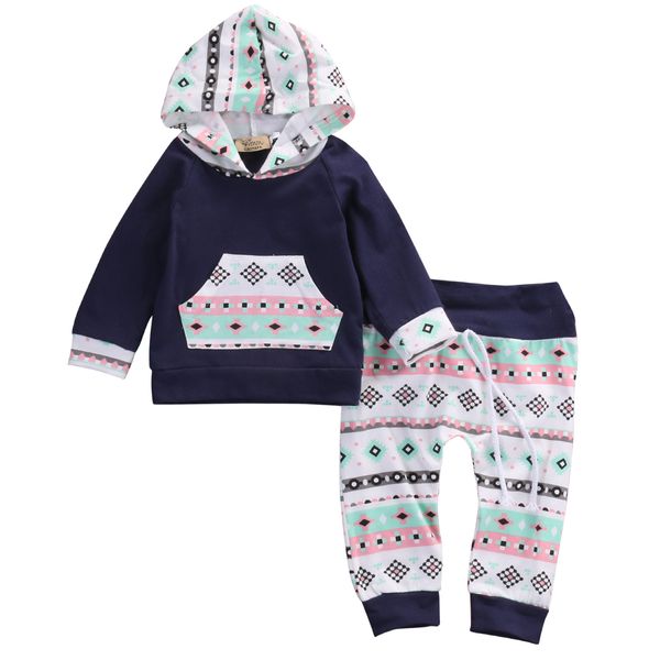 

2016 осень стиль детская одежда детские геометрические комплекты одежды мальчик девочка наряд одежда толстовка футболка топы + брюки набор, White