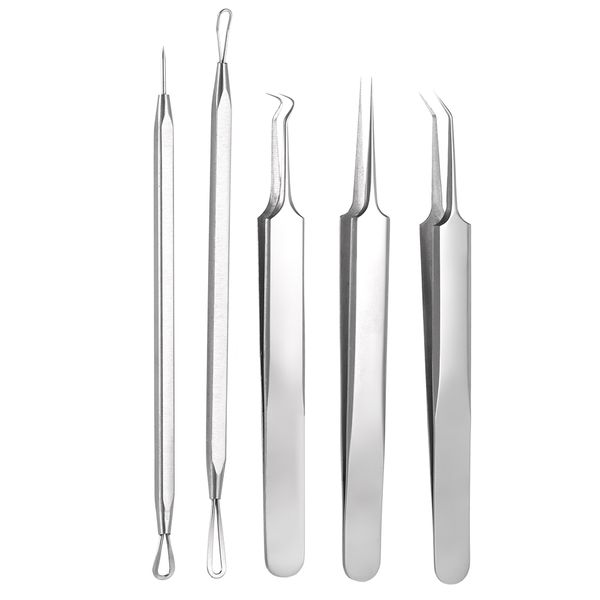 

5pcs blackhead remover kit double-ended acne needle curved clip pimple comedone tweezer remove tool facial cleaning tools
