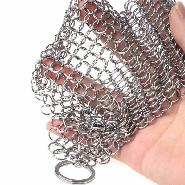 

round square 7x7"stainless steel ring mesh brush pan chain link mesh scrubber
