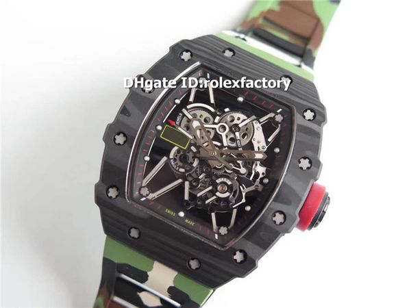 

Luxury 35 02 men watch kv forged carbon keleton dial m8215 automatic movement 21600bph apphire green afari rubber trap port watche