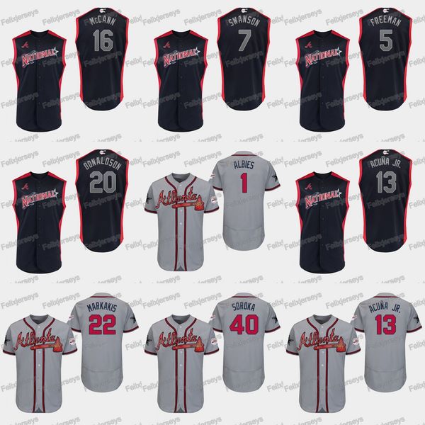 

Ozzie Albies 2019 All-Star National Ronald Acuña Jr. Brian McCann Dansby Swanson Braves Josh Donaldson Freddie Freeman Nick Markakis Jersey