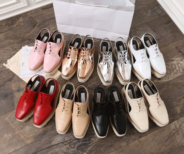 

new stella elyse cutout platform oxford platform shoes lace-up wedge leather wedge heel square toe women's sandals shoes 33-41, Black