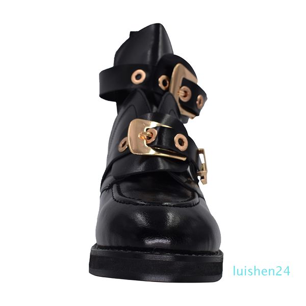 

cuddlyiipanda 2019 british style locomotive metal buckle women motorcycle fashion design ankle boots l24, Black
