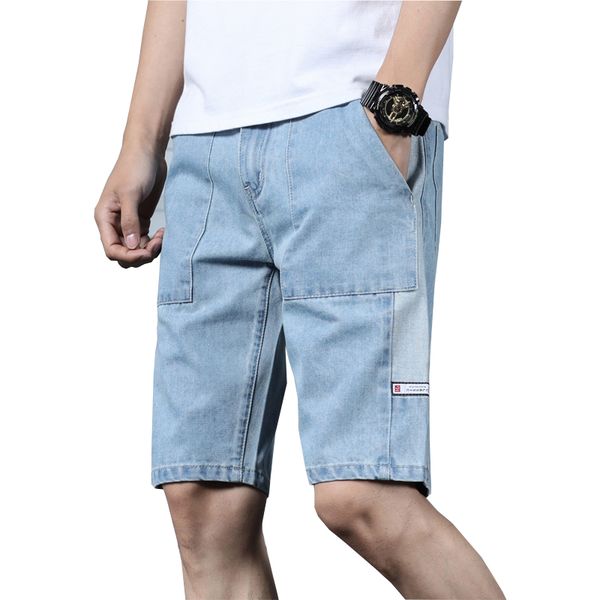 

men denim shorts fashion straight slim shorts men's cotton tooling style loose light blue casual denim summer new