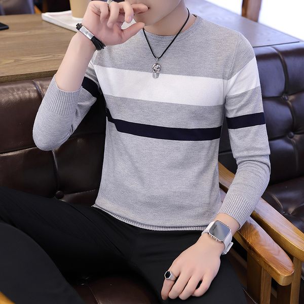 

spring new men sweater o-neck mens pullover sweaters male coat man striped sweaters pull clothing long sleeve homme shirt c250, White;black