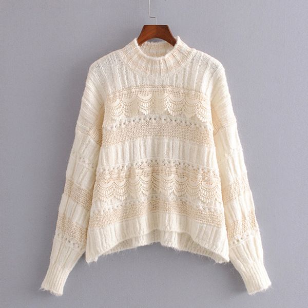 

harada patchwork hollow out sweaters women fashion turtleneck sweater women elegant long sleeve sweaters female ladies jj, White;black