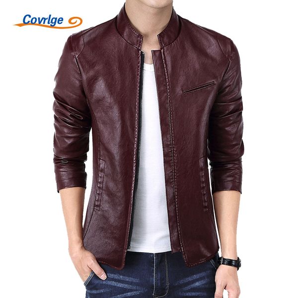 

covrlge men's leather jacket 2017 autumn new pu red leather jacket men fashion stand collar motorcycle jackets coats mwp014, Black;brown
