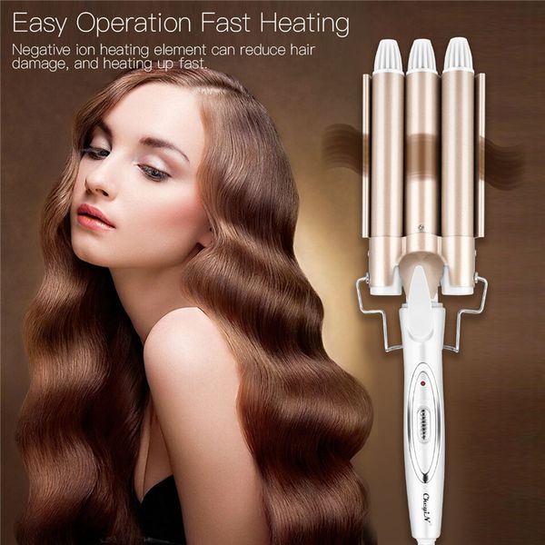 

fast heating anion triple barrel hair curling wand ceramic triple barrel hair curler roller corrugation hair waver styling tools