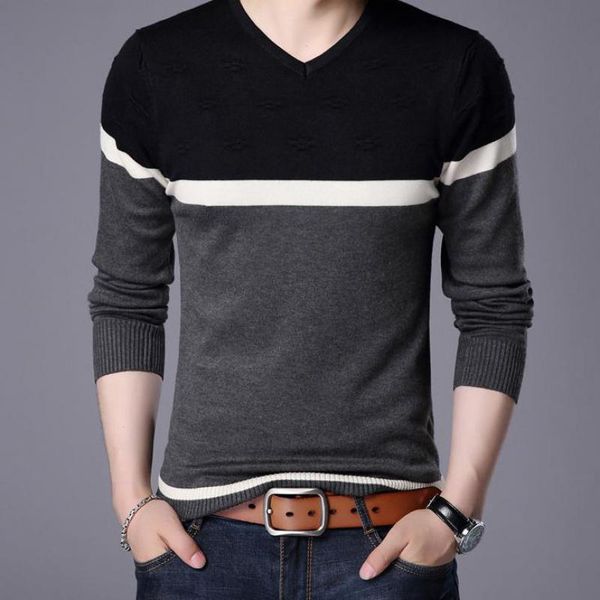 

2019 spring autumn cotton sweater men knitwear shirt mens cashmere sweaters pull homme casual v-neck pullover men, White;black