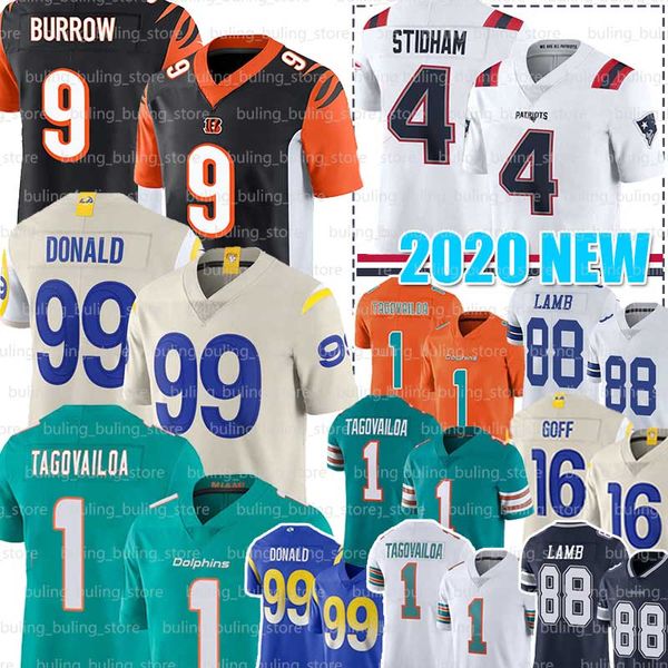 

9 joe burrow jersey 99 aaron donald 1 tua tagovailoa 4 jarrett stidham 88 ceedee lamb 16 jared goff football jerseys, Black;red