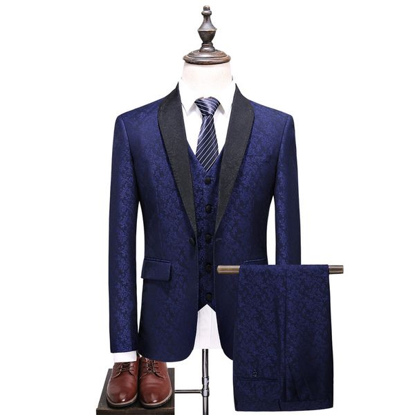 

new men's suit set three-piece suit (jacket + pants + vest) wedding banquet formal men's fashion single button casual, White;black