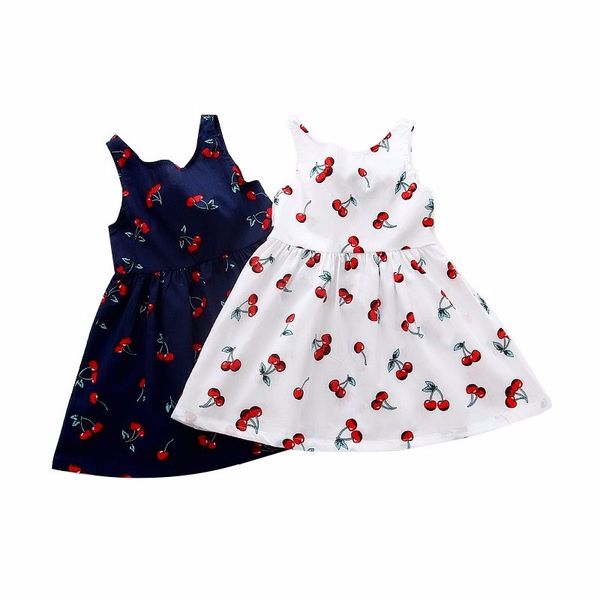 

summer children kids girl cherry dress kids teens sleeves flower pattern back lace up bowknot dress vestidos, Red;yellow