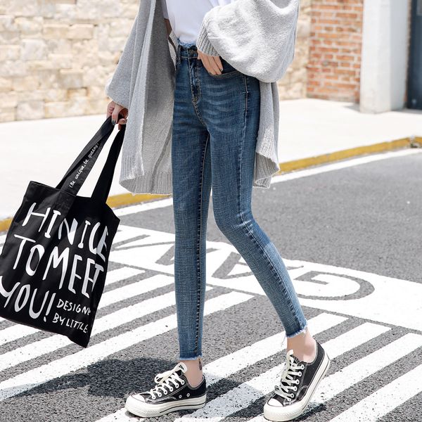 

qcqbi blue ankle- length denim jeans womens casual office lady high waisted ankle- length jeans skinny fashion pencil pants