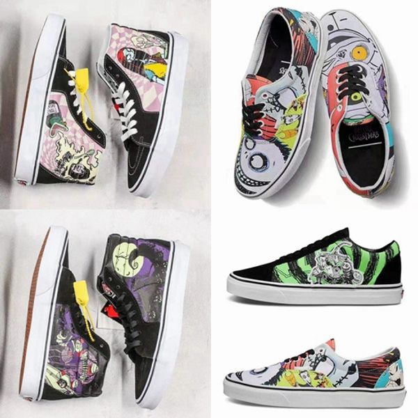 

2019 tnbc the nightmare before christmas sk8-hi skateboard shoes men women casual shoes halloween era black purple pink sneakers size 36-45