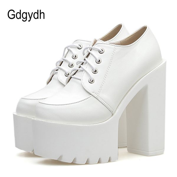 

gdgydh spring autumn high-heeled shoes women pumps platform heels black white leather 2019 new lacing casual shoes comfortable