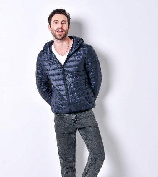 

mens winter solid color outerwear crew neck zipper fashion thin with hat long sleeve homme clothing, Black