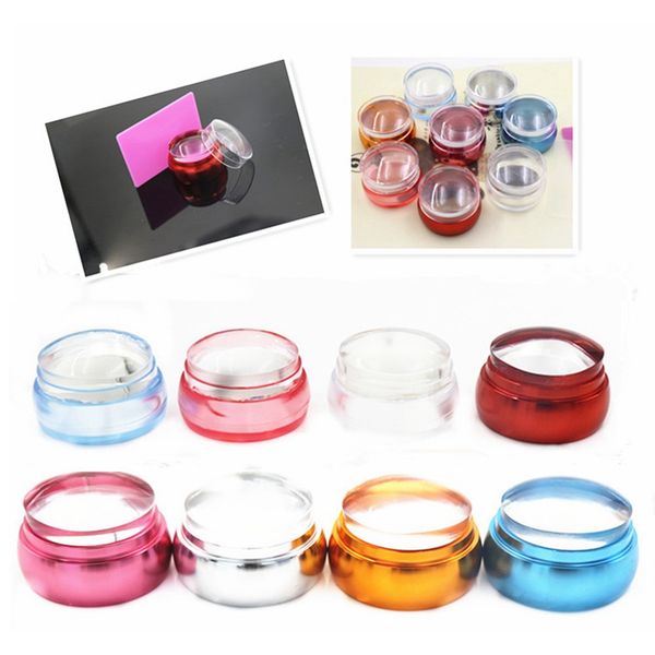 

clear chess silicone nail stamper with scraper colorful handle jelly nail stamper manicure stamp template tools, White