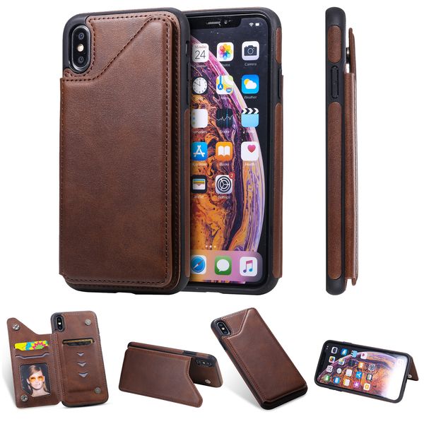 

pure color pu leather wallet case for iphone x xs shockproof card slot kickstand phone back cover for iphone xr/xs max