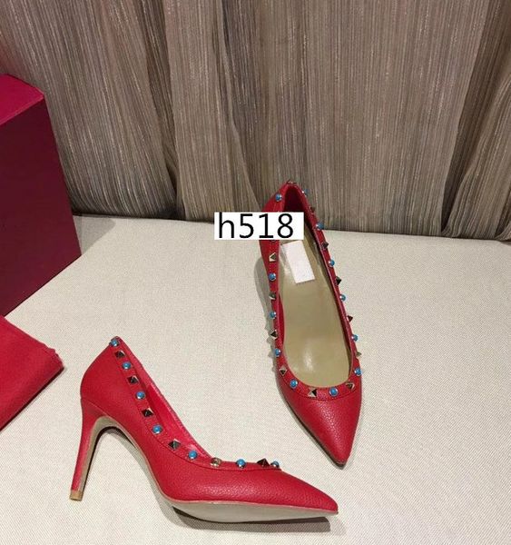 

latest designer pointed toe 2-strap with studs high heels patent leather rivets sandals women high heel shoes, Black