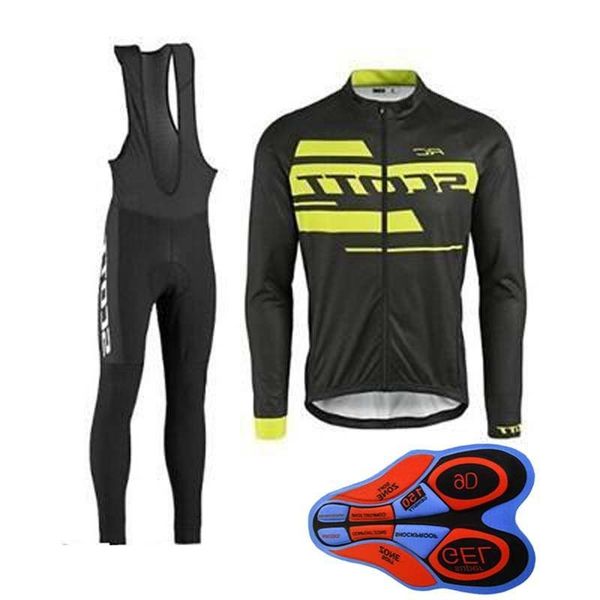 

scott team cycling long sleeves jersey bib shorts sets tour de france bicycle clothing mens mtb maillot ropa ciclismo 100814f, Black;red