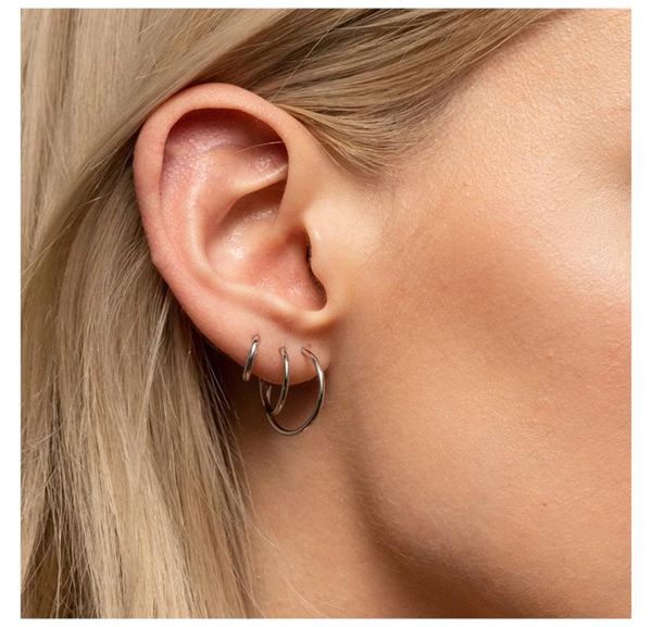 

3 pair fashion women girl trendy set hoop earrings big smooth circle earrings loop jewelry, Golden;silver