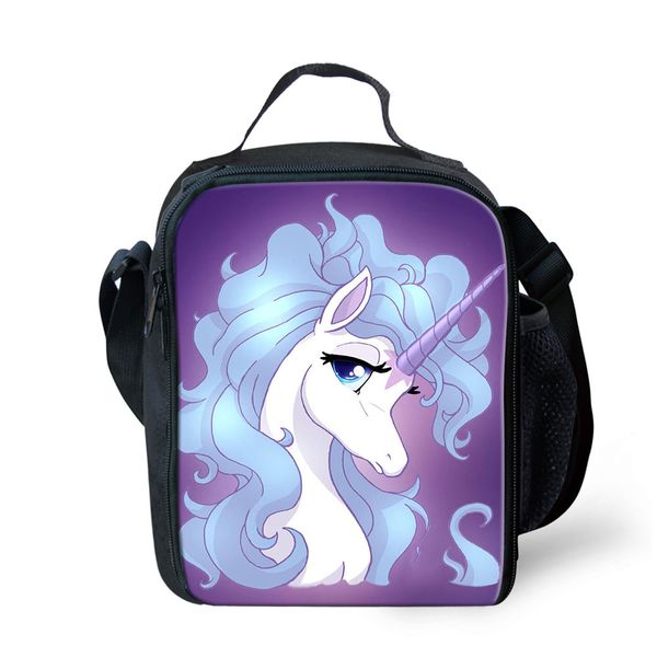 

cartoon unicorn pattern neoprene lunch bag for kids with zipper lunchbox insulation bag thermal insulated picnic lunch case, Blue;pink