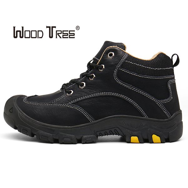 

woodtree 2019 fashion trend men's shoes leather outdoor hiking shoes comfortable snow boots, Black