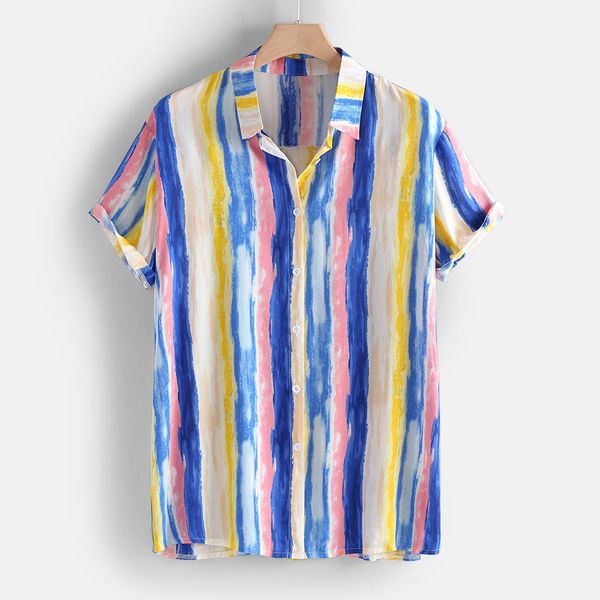 

summer fashion shirts mens breathable striped turn down collar short sleeve loose casual shirts 2019 new arrival masculina, White;black