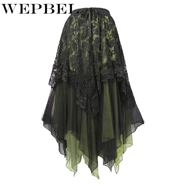 

wepbel women ruffles vintage retro fashion floral lace skirt new ladies high waist a line flower female skirts, Black