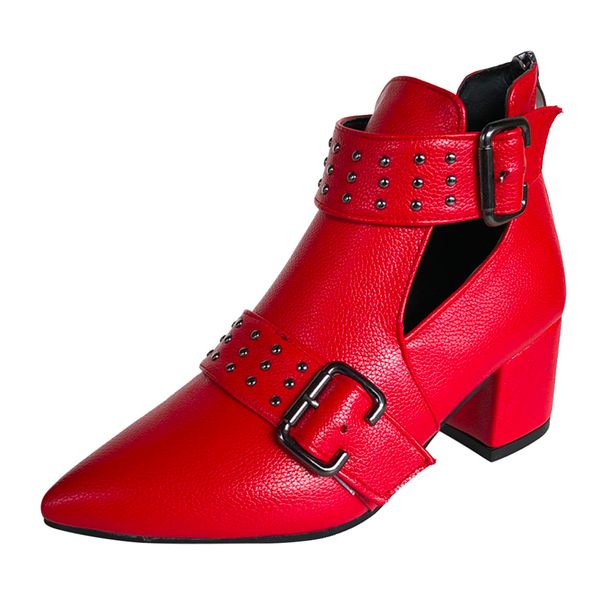 

perimedes rubber boots for women solid buckle strap women's boots pointed toe square heel women's autumn carteira, Black