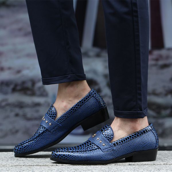 

serpentine blue / black summer loafers men dress shoes patent leather formal business shoes mens wedding shoes