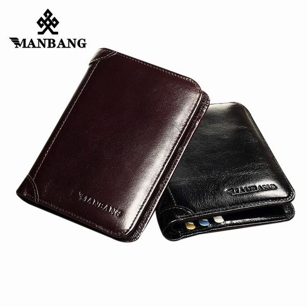 

manbang 100% genuine leather wallet fashion short bifold men wallet casual soild men wallets with coin pocket purses male, Red;black