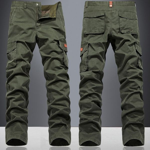 

2020 men's cargo pants men casual multi pockets cotton tactical trousers work mens joggers overalls pantalon homme plus size 44, Black