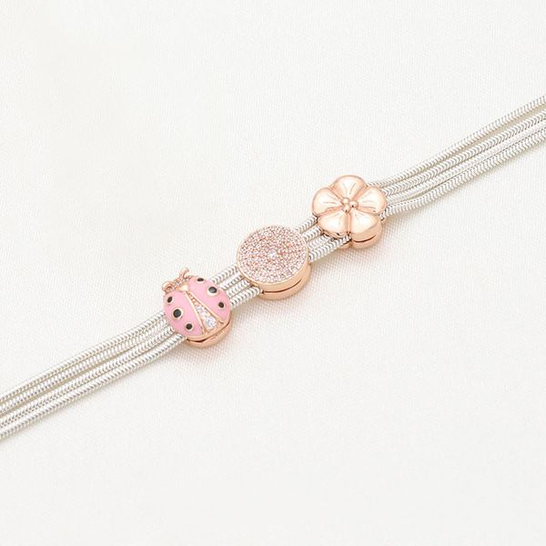 

925 sterling silver snake bracelet flowers insect charms bracelets for women fit charms silver 925 original, Black