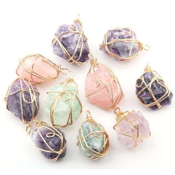 

wholesale rose quartzs amethysts irregular natural stone pendants diy for necklace or jewelry making beautiful necklaces pendants supplies, Silver
