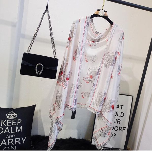 

wholesale- spring and summer new taro simulation silk scarf sunscreen beach towel female air conditioning shawl dual purpose, Blue;gray