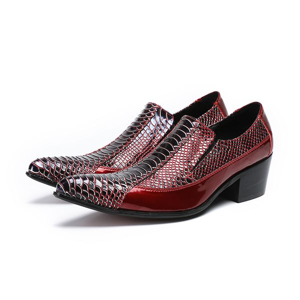

genuine leather snake skin print mens shoes hidden high heels pointed toe dress wedding shoes red sapato masculino plus size13, Black