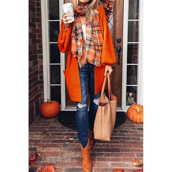 

2019 autumn europe style new arrival solid chic female sweater computer knitted v-neck cardigans pockets  sweaters, White;black