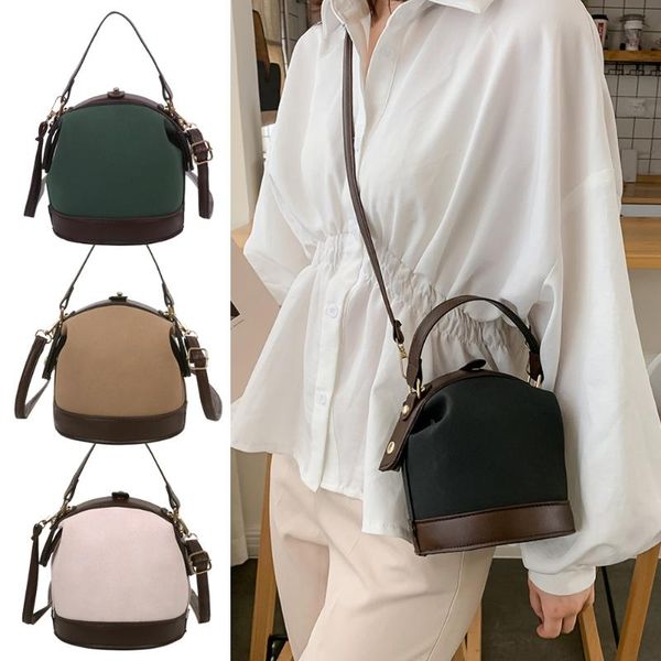 

fashion women shoulder messenger handbag pu leather hit color bucket crossbody bags for female ladies shopping satchel