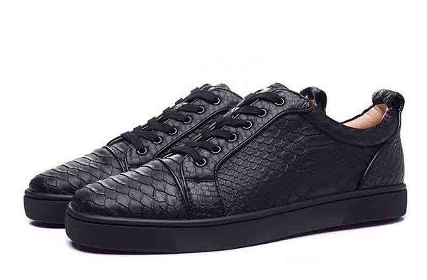 

горячая продажа женщин людей черный змеиной кожи питона low top кружевные повседневная обувь для мужчин марка обуви класса люкс моды плоские, Black