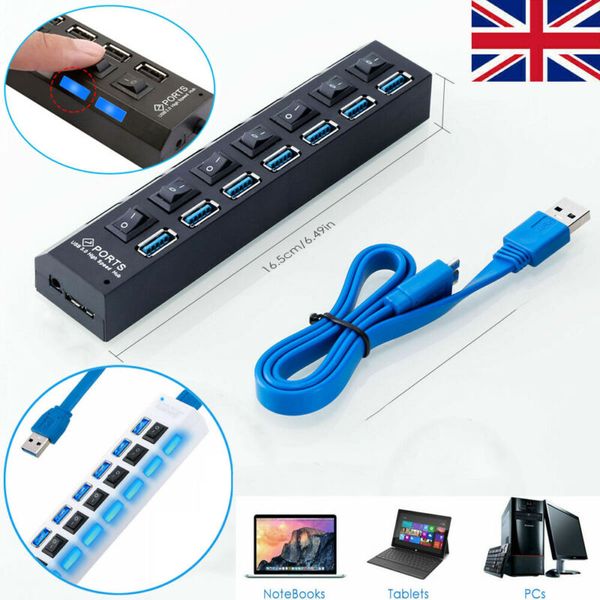 

7 портов usb 3.0 hub led high speed ​​splitter удлинительный кабель ac адаптер