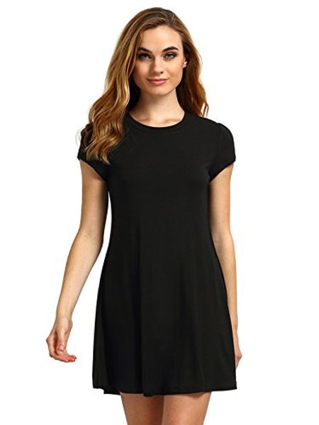 

women's short sleeve shirt casual swing dress, Black;gray