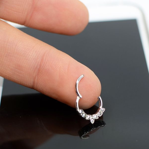 

1pc cz zircon steel septum clicker hoop ring nose labret ear tragus cartilage daith helix earring stud new body piercing jewelry, Slivery;golden