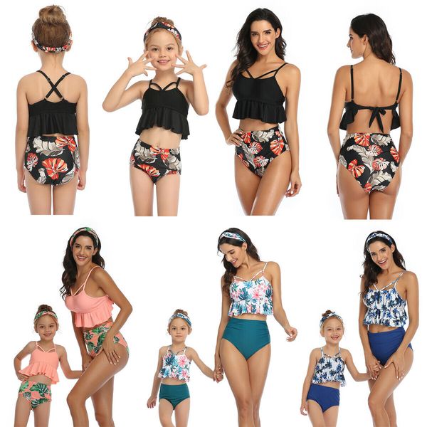 

mommy and me swimsuit mother and daughter swimsuit swimwear bikini 2020 summer family matching outfits swimsuit high waist, Blue
