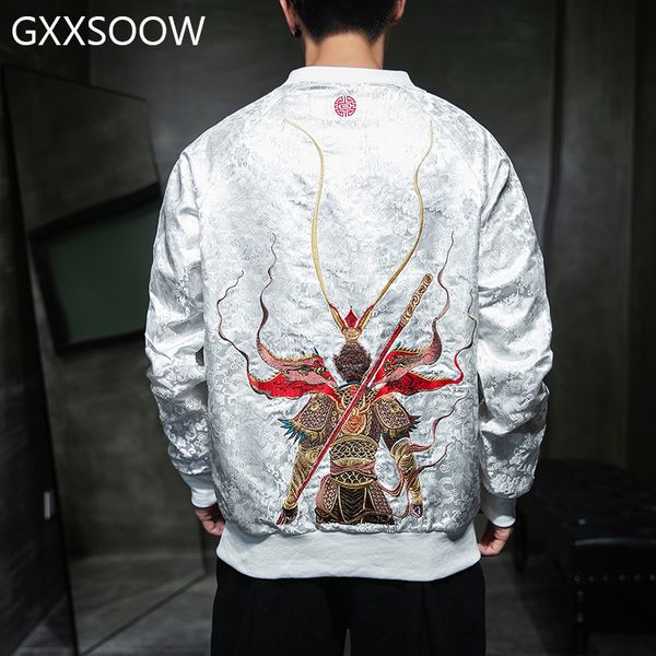 

hip hop streetwear wukong embroidered pullover men harajuku fashion sweatshirts 2019 autumn male black white gm256